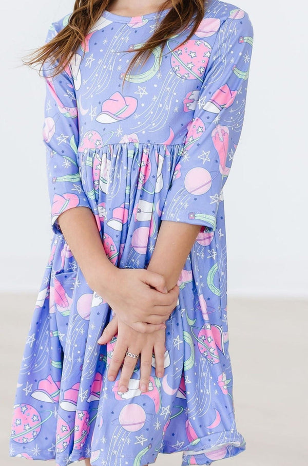neon-moon-3-4-sleeve-pocket-twirl-dress Mila &  Rose - Sophia's Style-Neon Moon 3/4 Sleeve Pocket Twirl Dress-6-12M--1